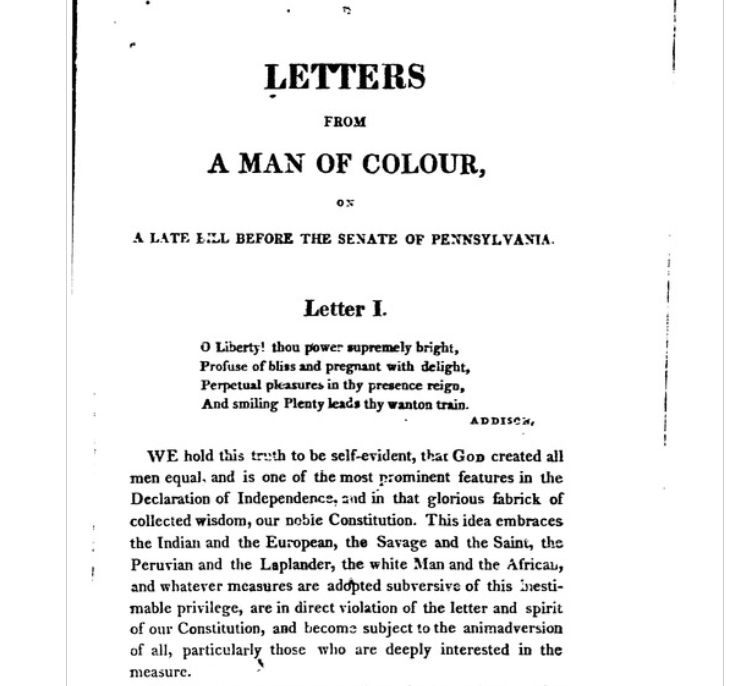 James Forten Letters From a Man of Colour, on a Late Bill before the Senate of Pennsylvania